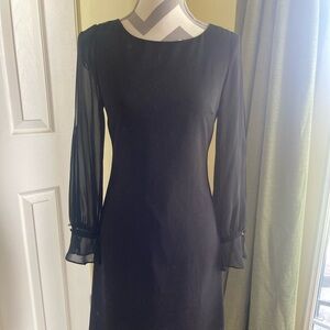 Karl Lagerfeld Black Long-Sleeve Sheer-Sleeve Shift Dress